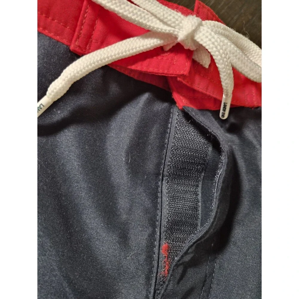 Lands' End Men's Swim Shorts XL Navy Blue Red Colorblock Mesh Lining Graphic